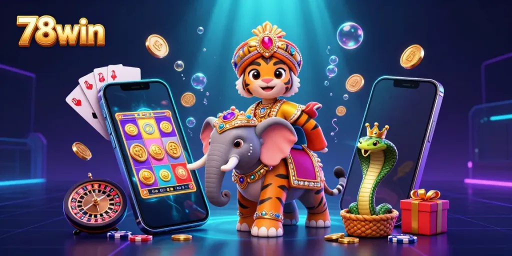 Engage in thrilling gameplay with 78win's vibrant and dynamic casino theme featured.